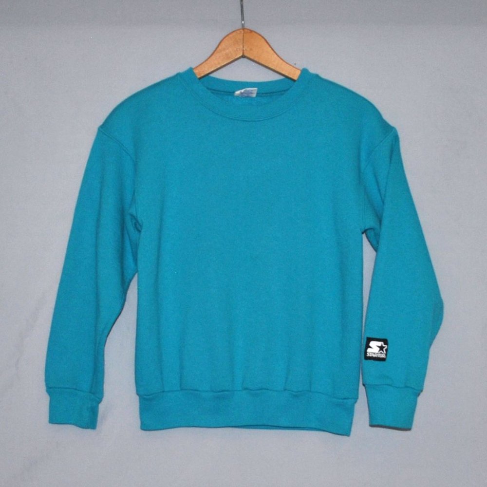 Vintage Starter Sweatshirt Size Youth 10-12 Teal Pullover Made In USA